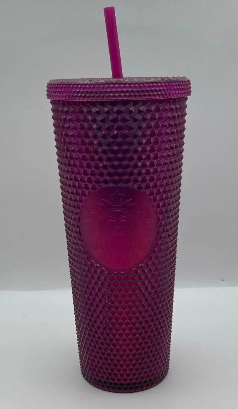 Starbucks 2023 Ruby Hot Pink Studded Tumbler with Lid & Straw Venti 24oz